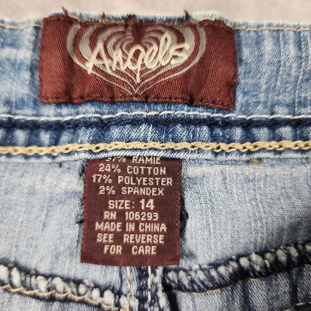 Angels Jeans Y2K Denim Bermuda Shorts 14 Light Wash Cuffed Jorts Flap Pockets